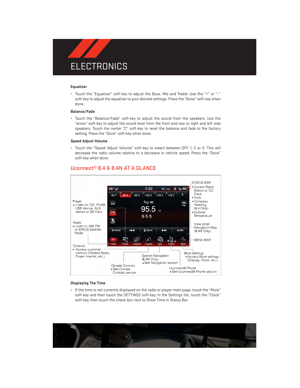 Uconnect® 8.4 & 8.4n at a glance, Electronics | Dodge 2014 Charger - User Guide User Manual | Page 50 / 148