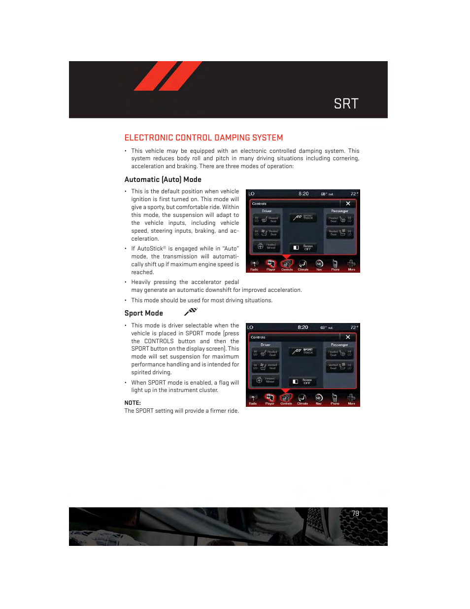 Electronic control damping system, Automatic (auto) mode, Sport mode | Dodge 2014 Charger - User Guide User Manual | Page 81 / 148