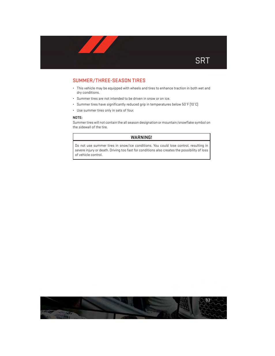 Summer/three-season tires | Dodge 2014 Charger - User Guide User Manual | Page 85 / 148