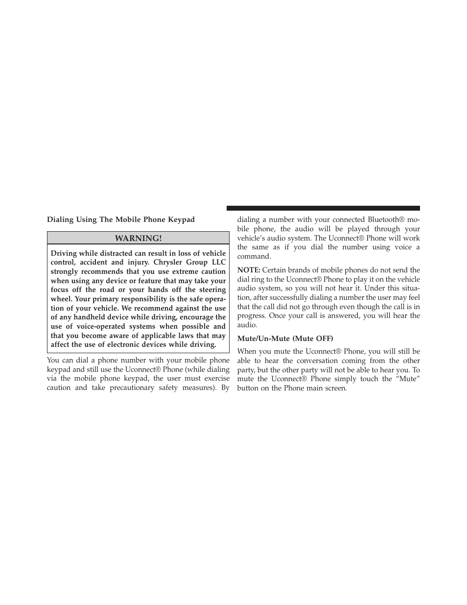 Dialing using the mobile phone keypad, Mute/un-mute (mute off) | Dodge 2014 Charger-SRT - Owner Manual User Manual | Page 148 / 620