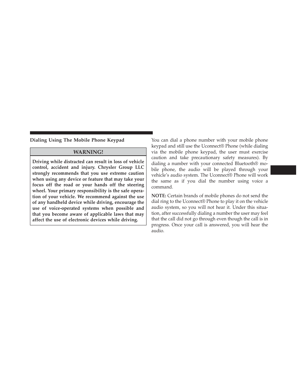 Dialing using the mobile phone keypad | Dodge 2014 Charger-SRT - Owner Manual User Manual | Page 177 / 620