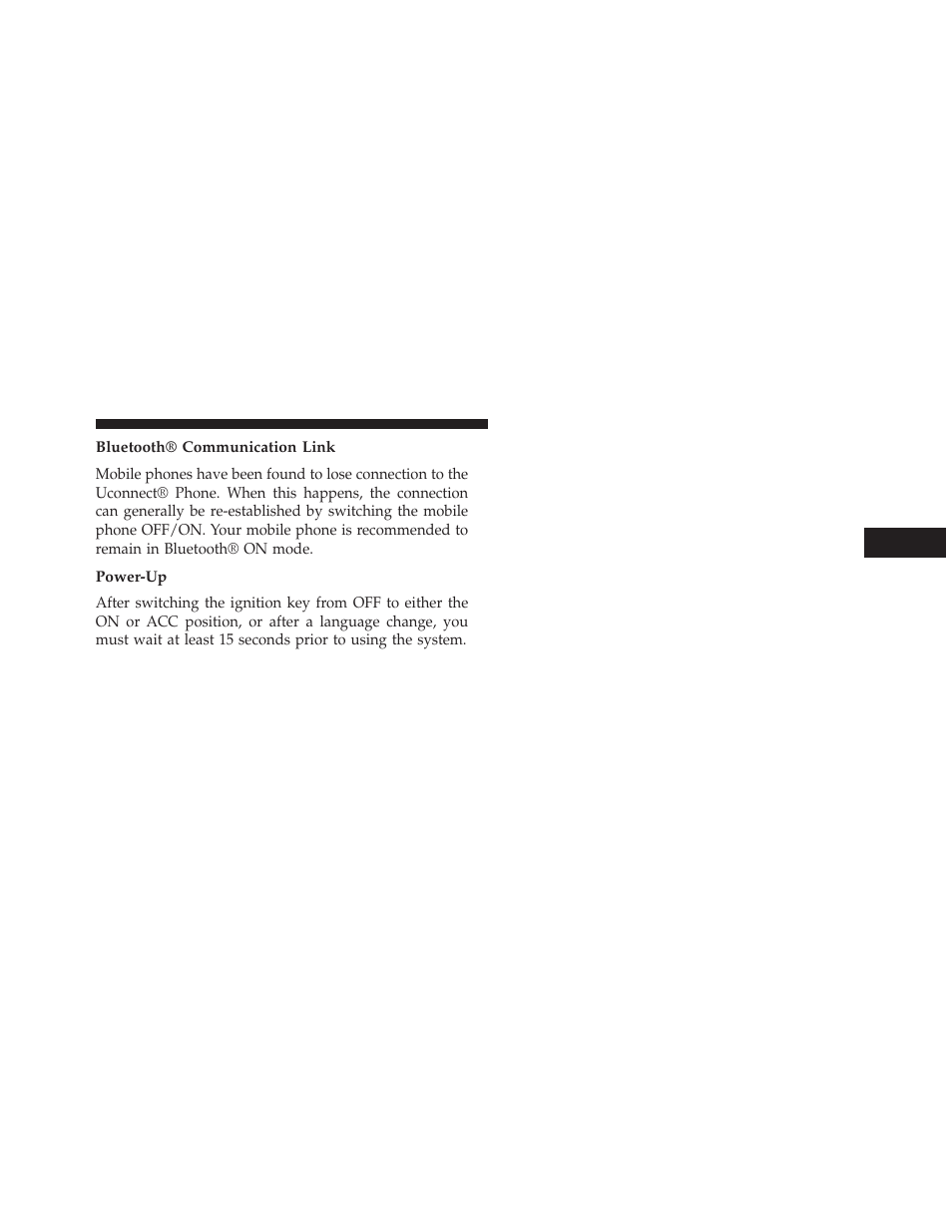 Bluetooth® communication link, Power-up | Dodge 2014 Charger-SRT - Owner Manual User Manual | Page 185 / 620
