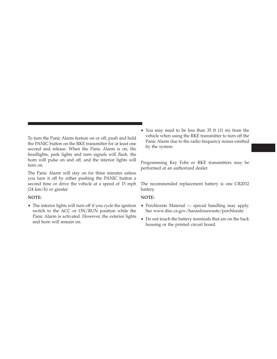 Using the panic alarm, Programming additional transmitters, Transmitter battery replacement | Dodge 2014 Charger-SRT - Owner Manual User Manual | Page 27 / 620