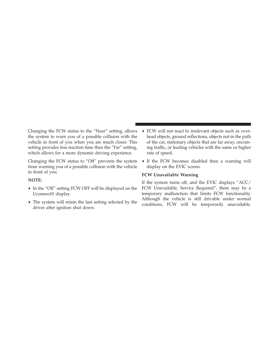 Fcw unavailable warning | Dodge 2014 Charger-SRT - Owner Manual User Manual | Page 274 / 620