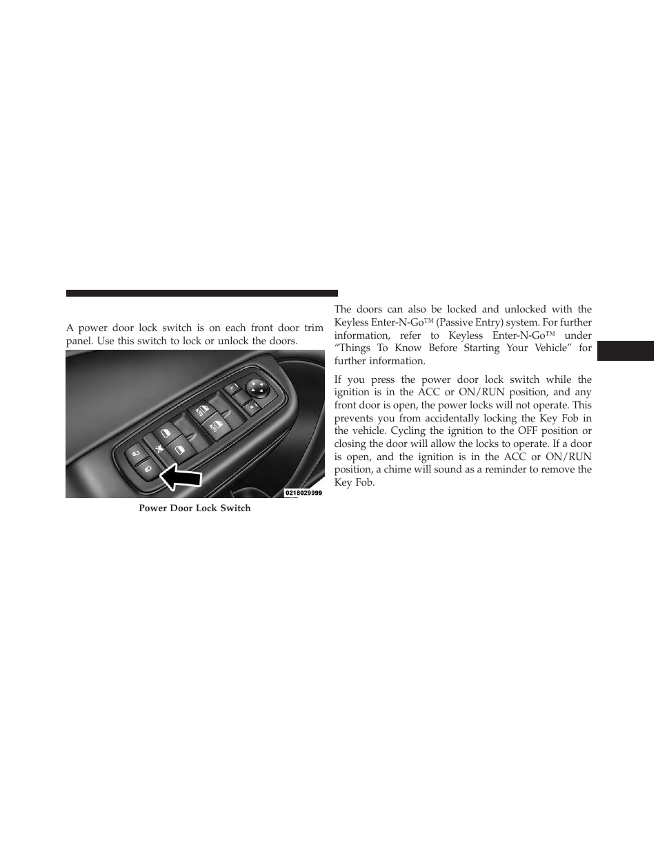 Power door locks | Dodge 2014 Charger-SRT - Owner Manual User Manual | Page 35 / 620