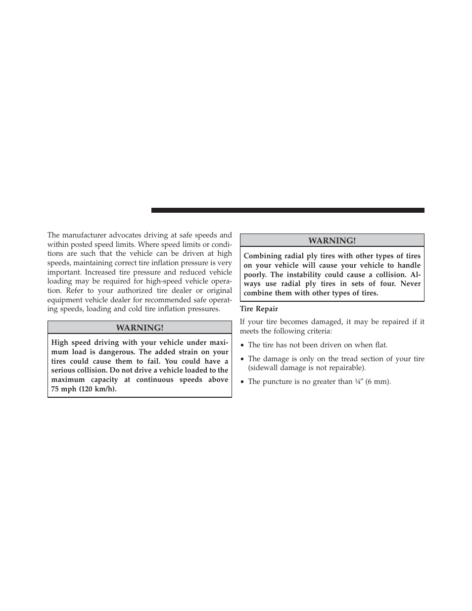 Tire pressures for high speed operation, Radial ply tires | Dodge 2014 Charger-SRT - Owner Manual User Manual | Page 458 / 620