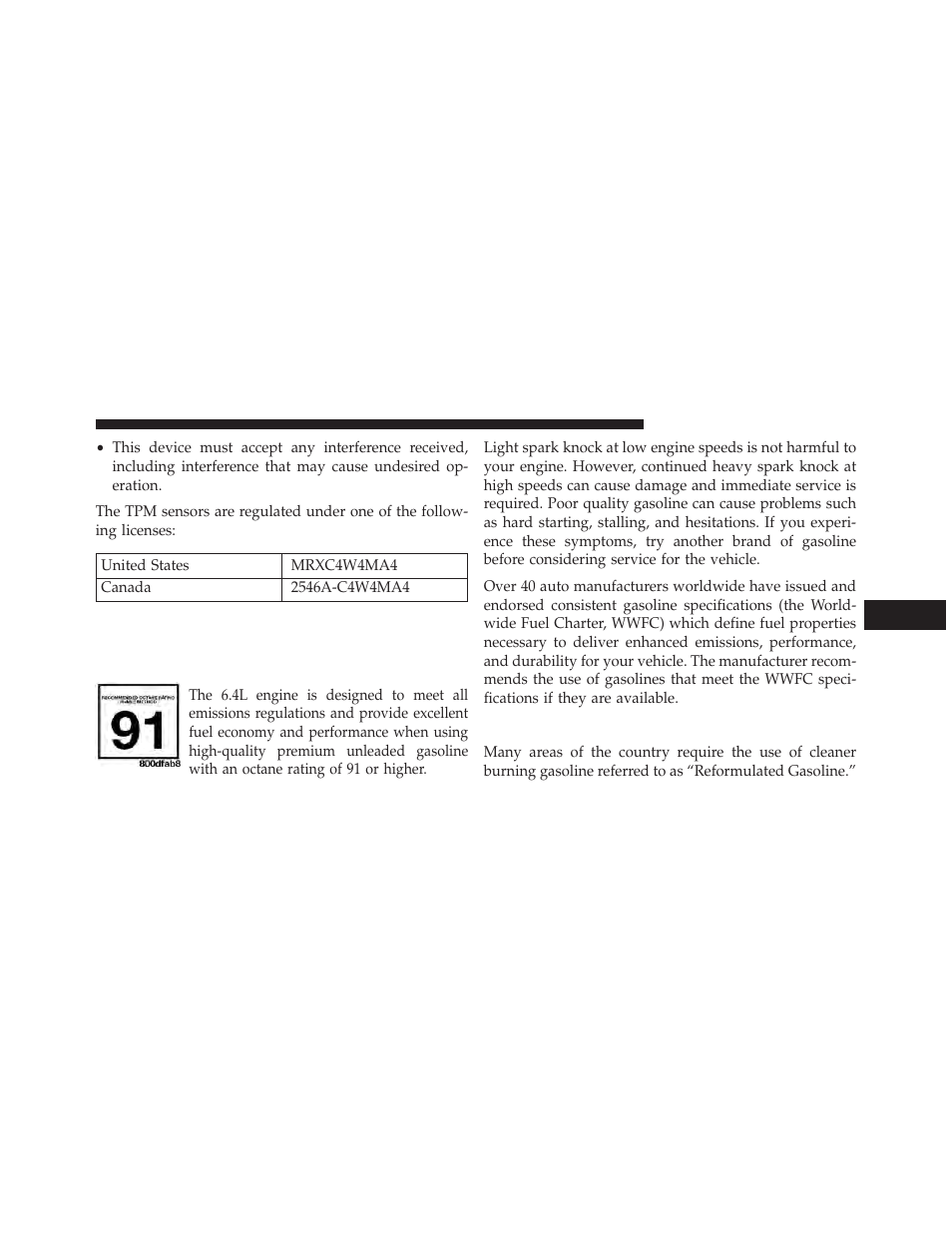 Fuel requirements, 4l engine, Reformulated gasoline | Dodge 2014 Charger-SRT - Owner Manual User Manual | Page 477 / 620