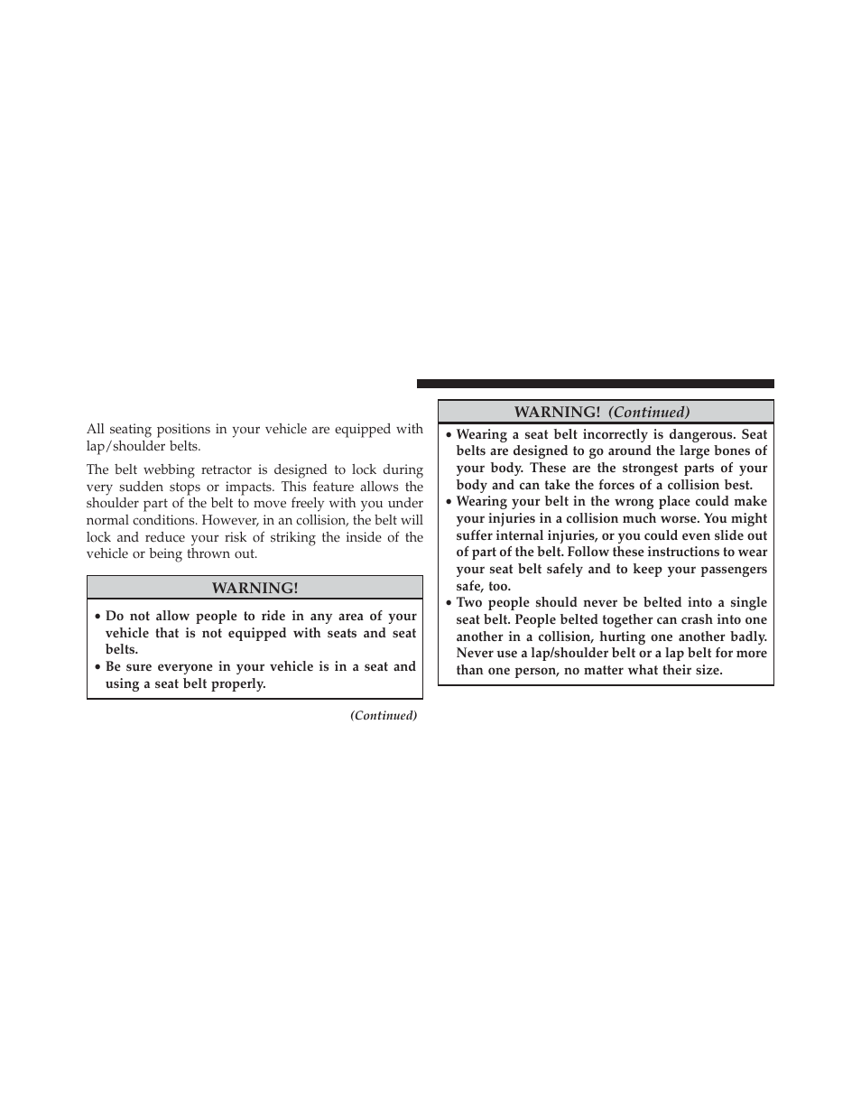 Lap/shoulder belts | Dodge 2014 Charger-SRT - Owner Manual User Manual | Page 54 / 620