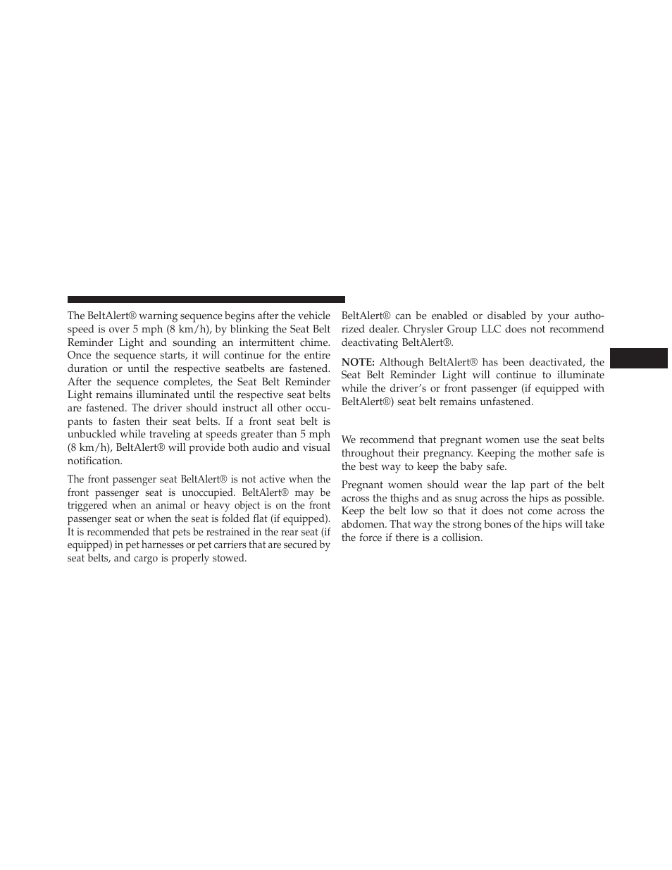 Seat belts and pregnant women | Dodge 2014 Charger-SRT - Owner Manual User Manual | Page 63 / 620