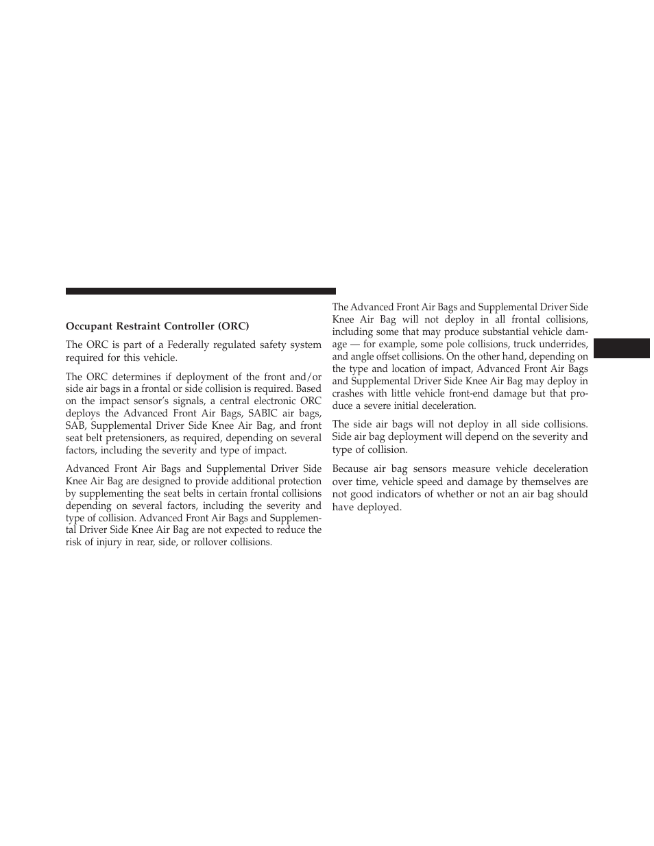 Air bag deployment sensors and controls, Occupant restraint controller (orc) | Dodge 2014 Charger-SRT - Owner Manual User Manual | Page 71 / 620