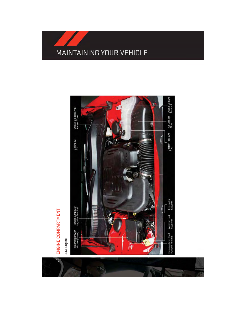 Engine compartment, 6l engine, Maintaining your vehicle | Dodge 2014 Charger-SRT - User Guide User Manual | Page 106 / 140