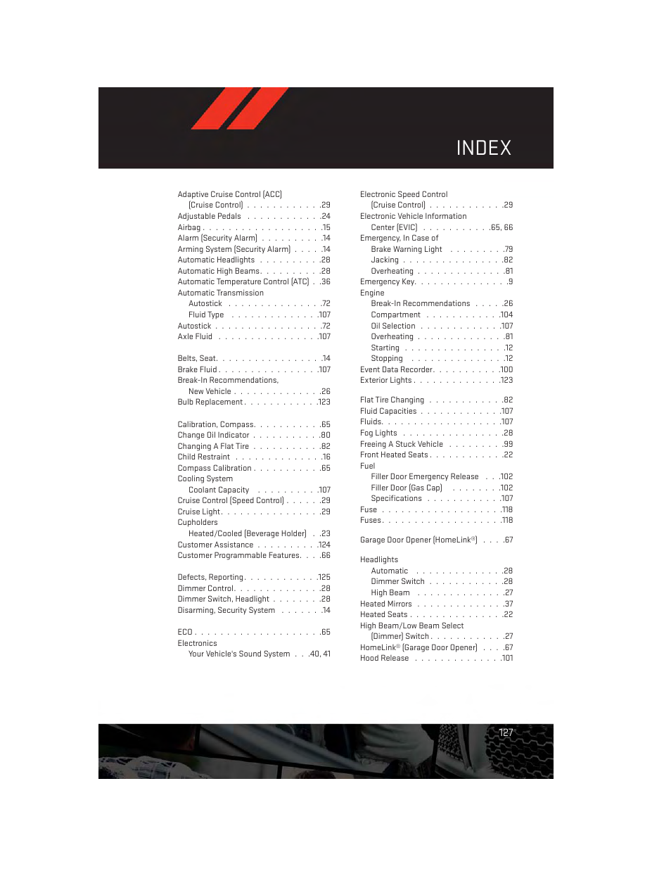 Index | Dodge 2014 Charger-SRT - User Guide User Manual | Page 129 / 140