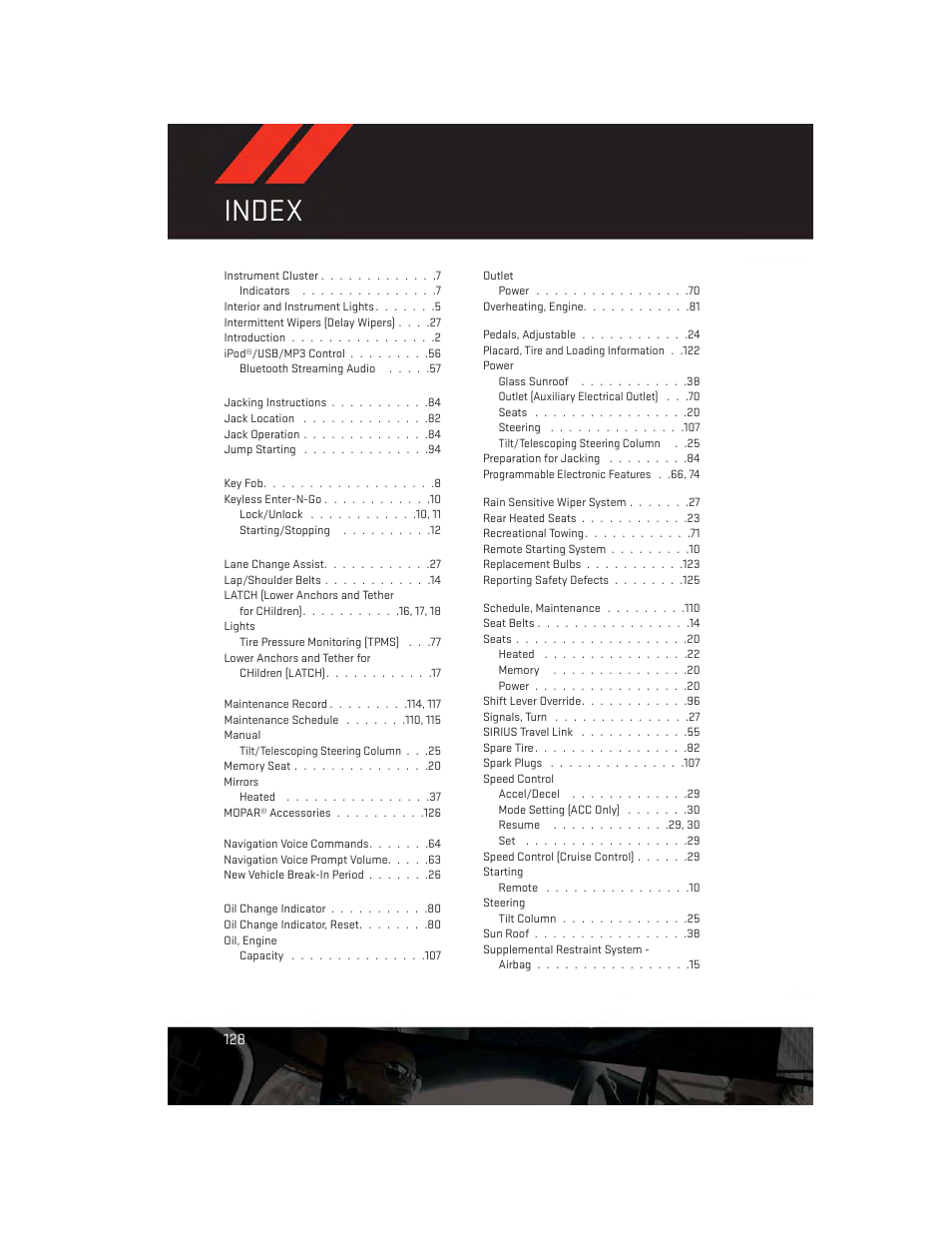 Index | Dodge 2014 Charger-SRT - User Guide User Manual | Page 130 / 140