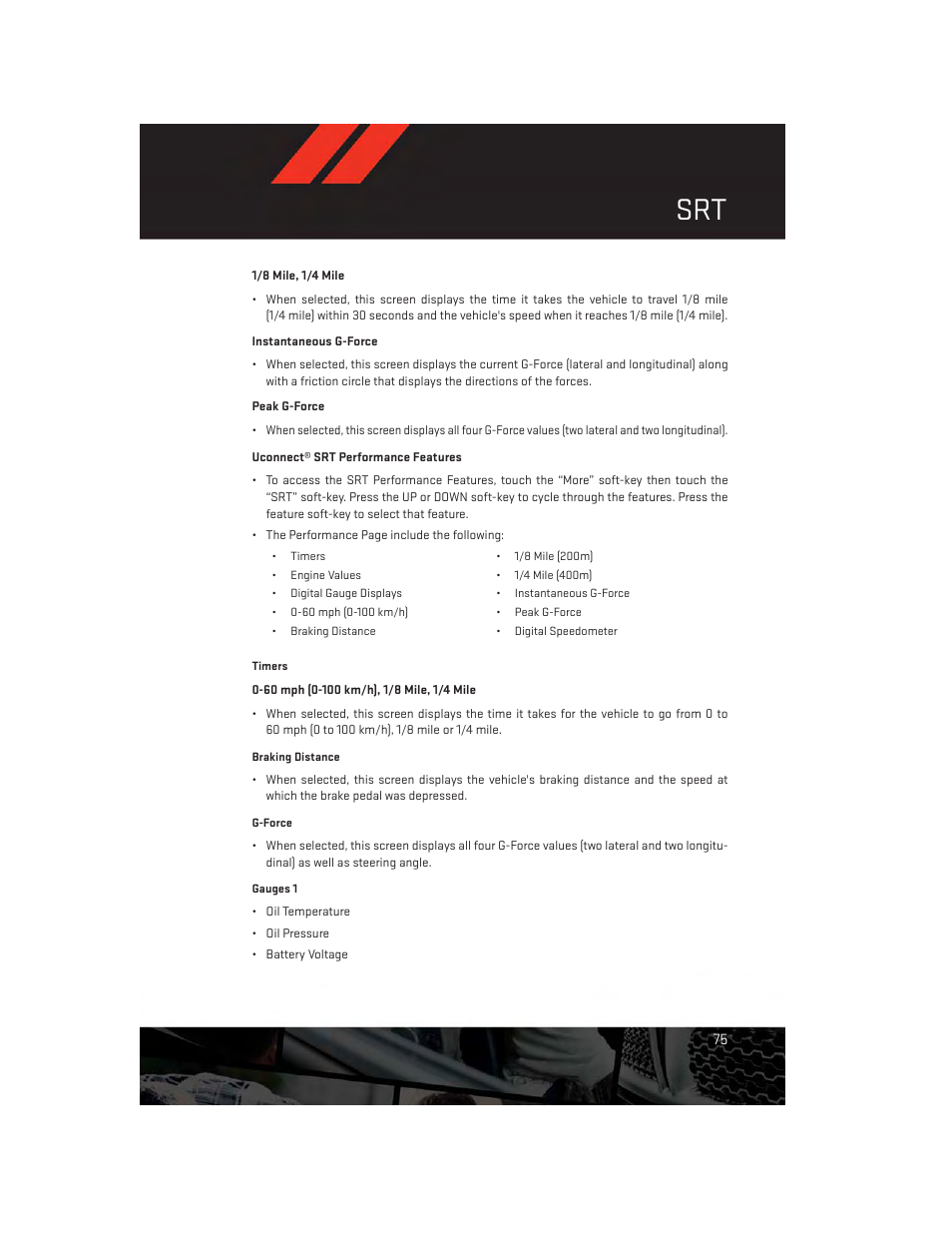 Uconnect® srt performance features | Dodge 2014 Charger-SRT - User Guide User Manual | Page 77 / 140