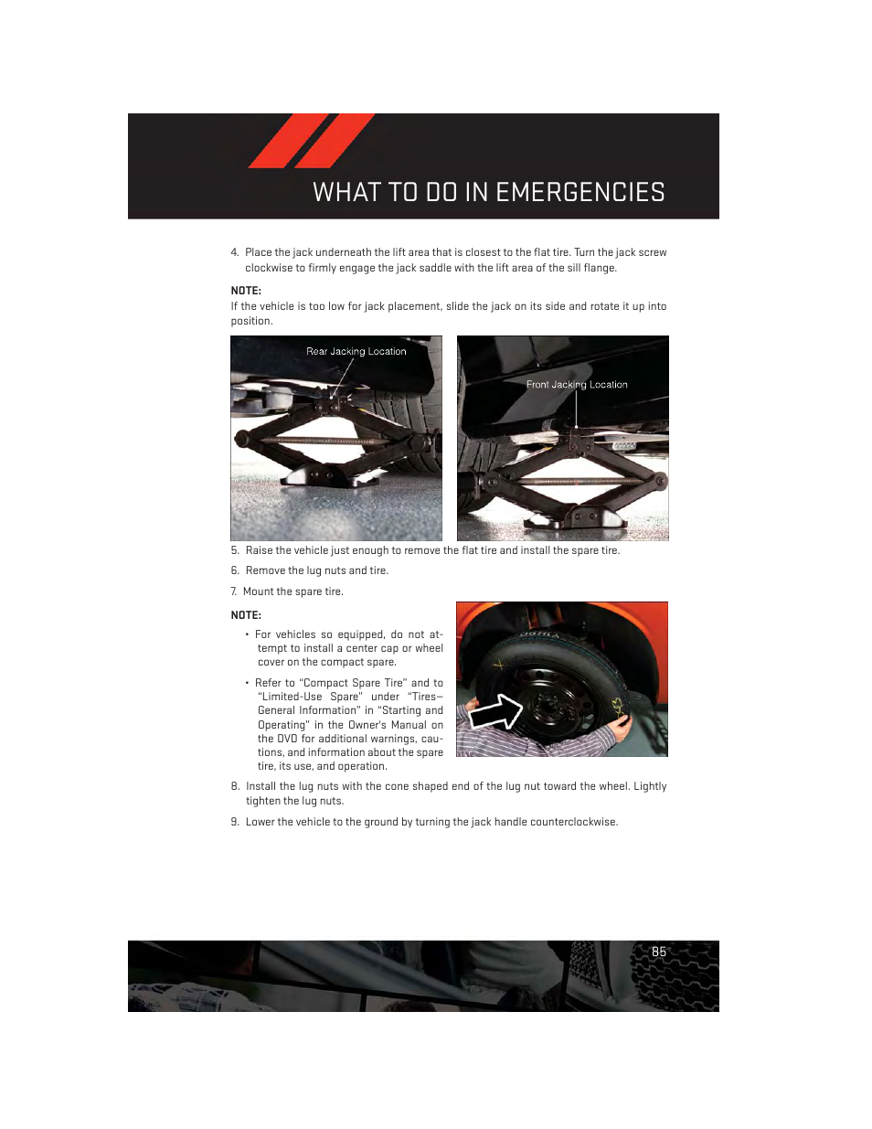 What to do in emergencies | Dodge 2014 Charger-SRT - User Guide User Manual | Page 87 / 140