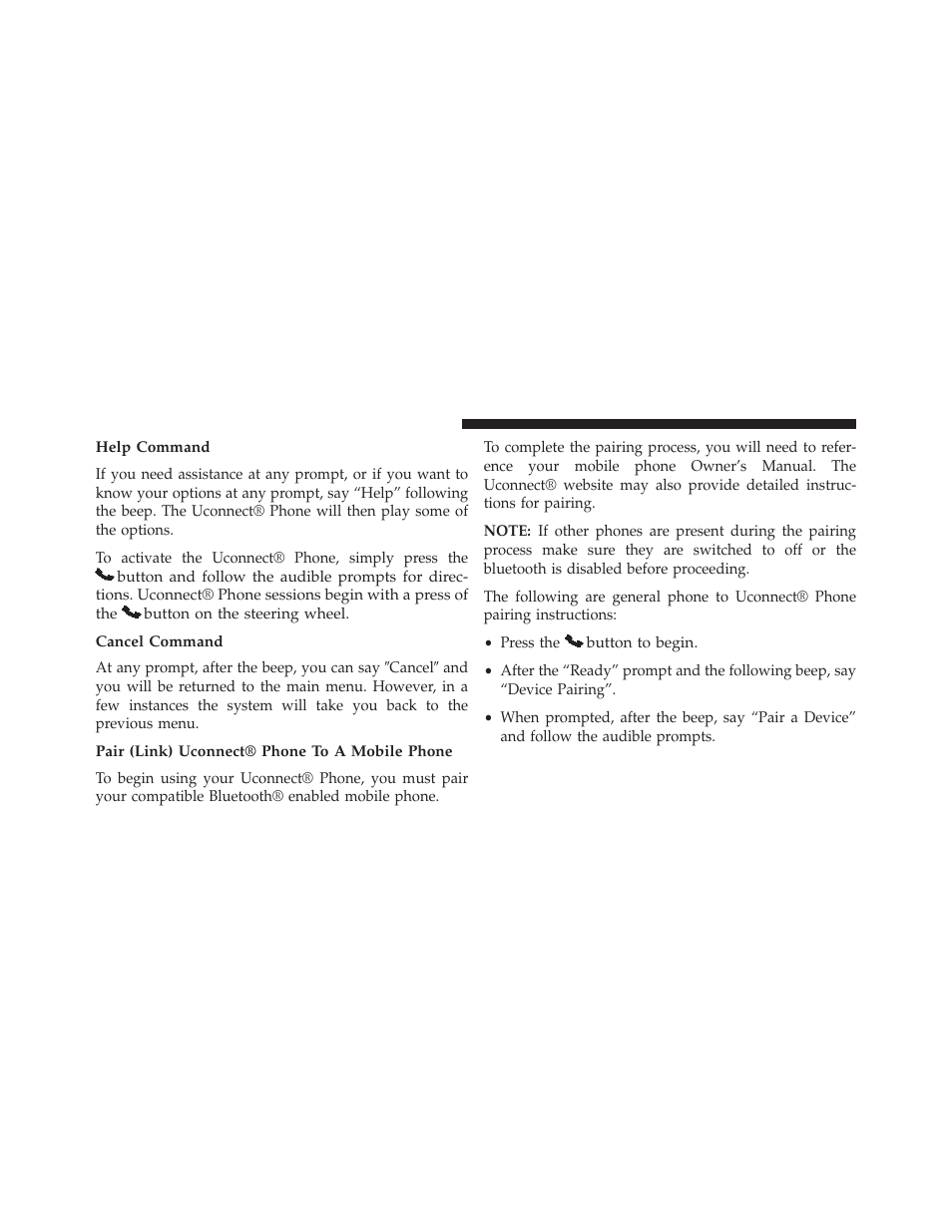 Help command, Cancel command, Pair (link) uconnect® phone to a mobile phone | Dodge 2014 Dart - Owner Manual User Manual | Page 138 / 656