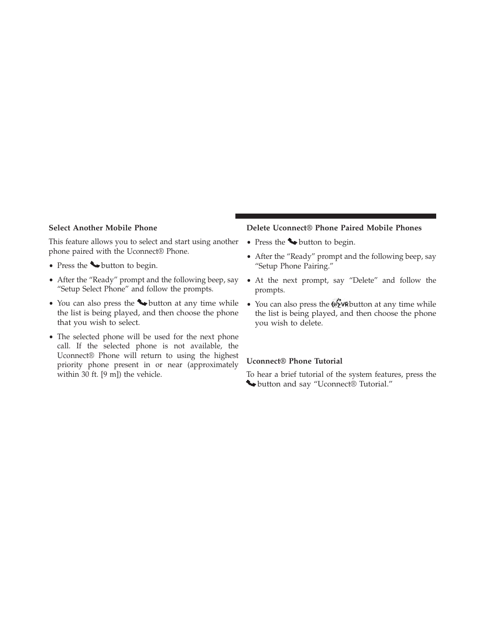 Select another mobile phone, Delete uconnect® phone paired mobile phones, Things you should know about your uconnect® phone | Uconnect® phone tutorial, Things you should know about your, Uconnect® phone | Dodge 2014 Dart - Owner Manual User Manual | Page 154 / 656