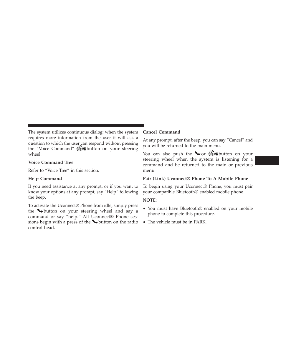 Voice command tree, Help command, Cancel command | Pair (link) uconnect® phone to a mobile phone | Dodge 2014 Dart - Owner Manual User Manual | Page 171 / 656