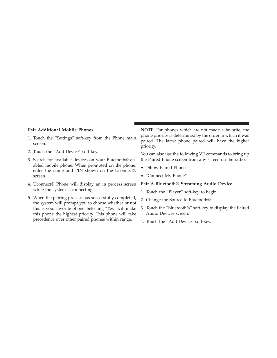 Pair additional mobile phones, Pair a bluetooth® streaming audio device | Dodge 2014 Dart - Owner Manual User Manual | Page 174 / 656