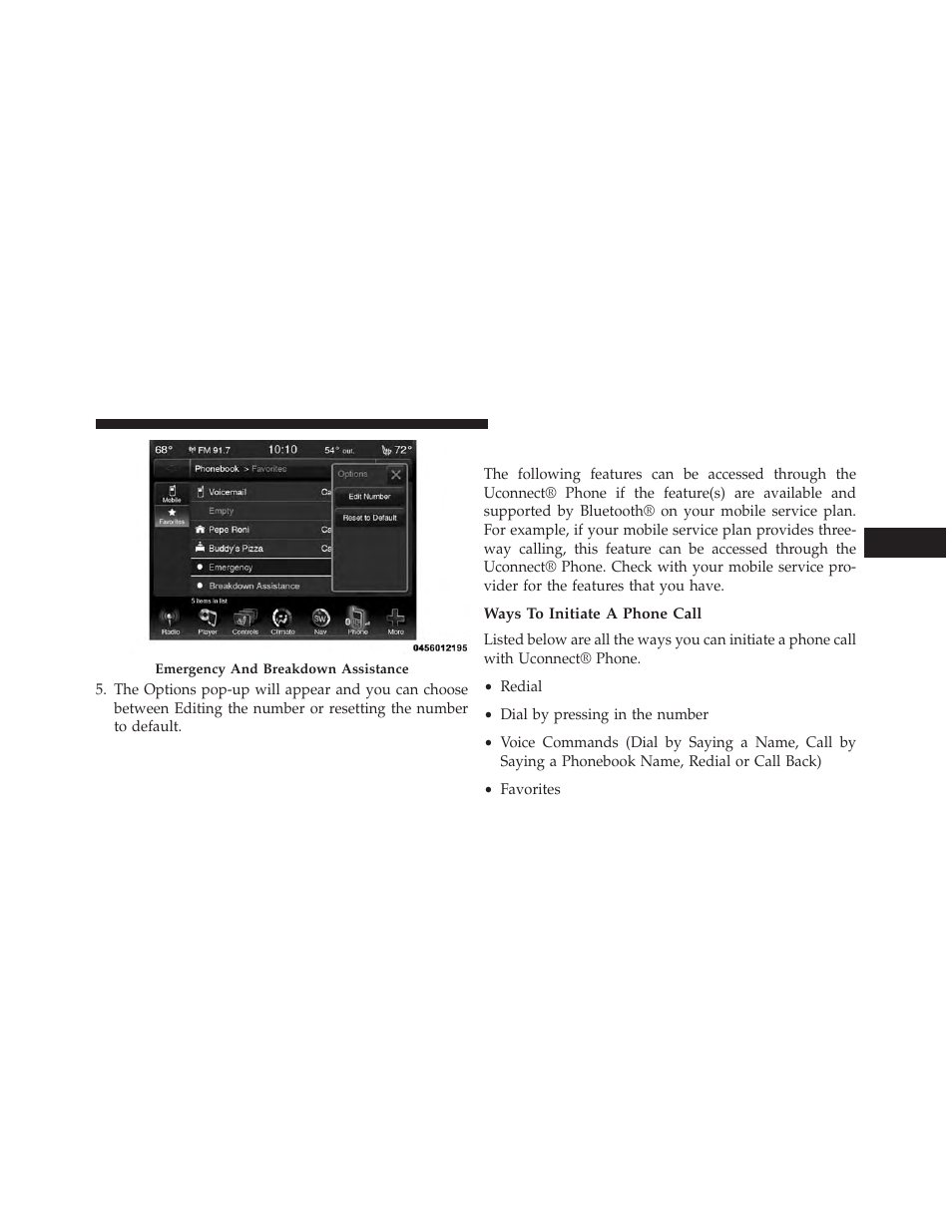 Phone call features, Ways to initiate a phone call | Dodge 2014 Dart - Owner Manual User Manual | Page 181 / 656