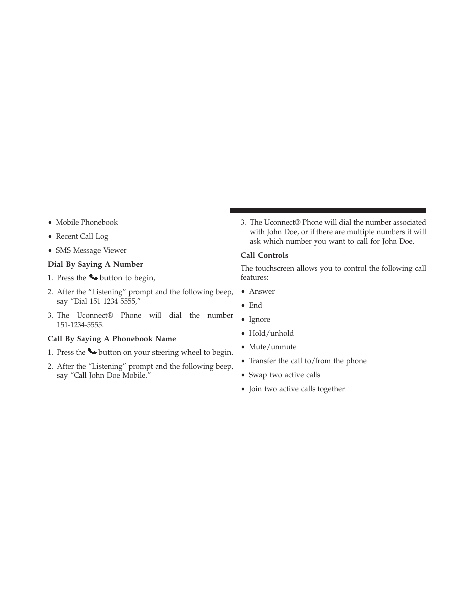 Dial by saying a number, Call by saying a phonebook name, Call controls | Dodge 2014 Dart - Owner Manual User Manual | Page 182 / 656