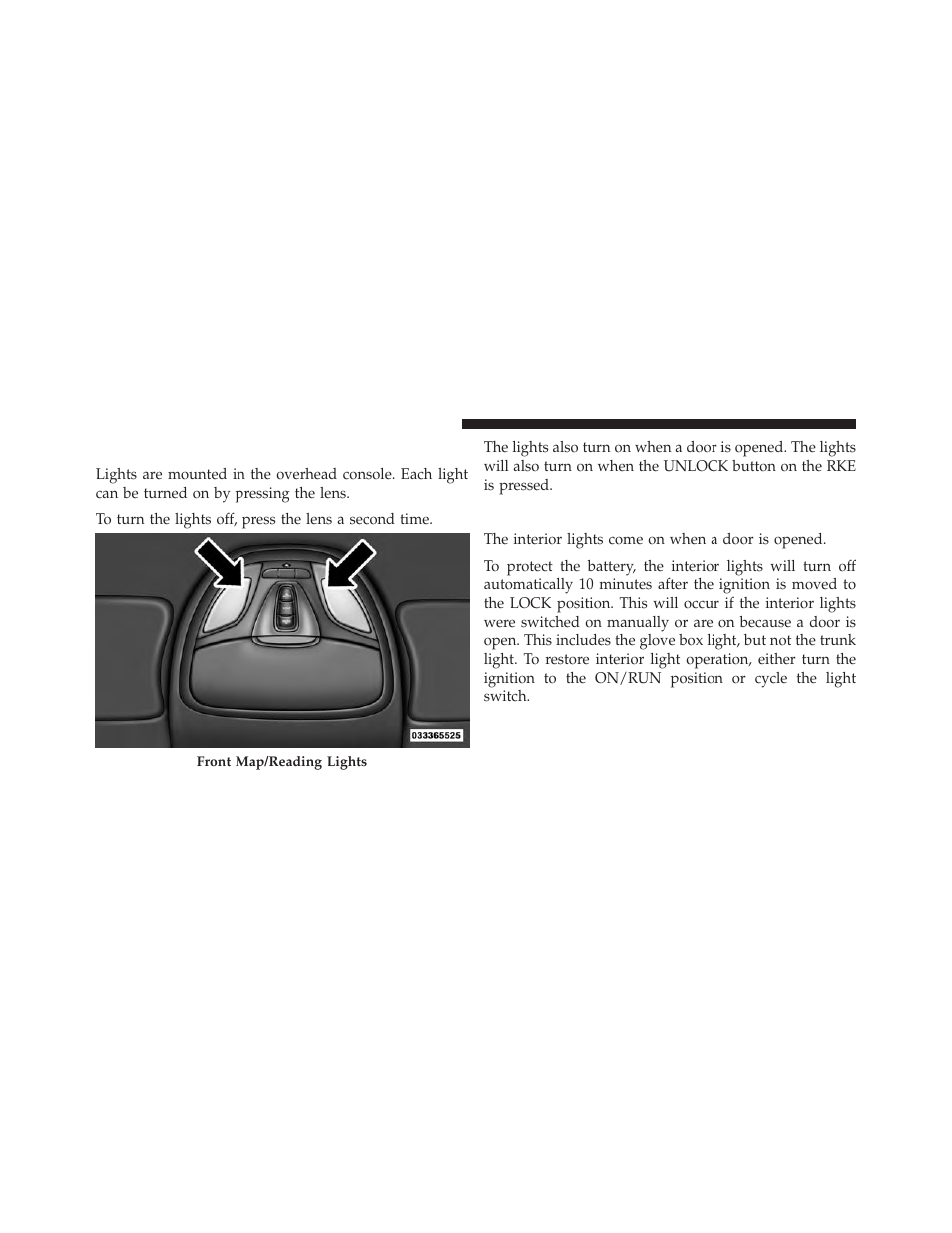 Front map/reading lights, Interior lights | Dodge 2014 Dart - Owner Manual User Manual | Page 244 / 656