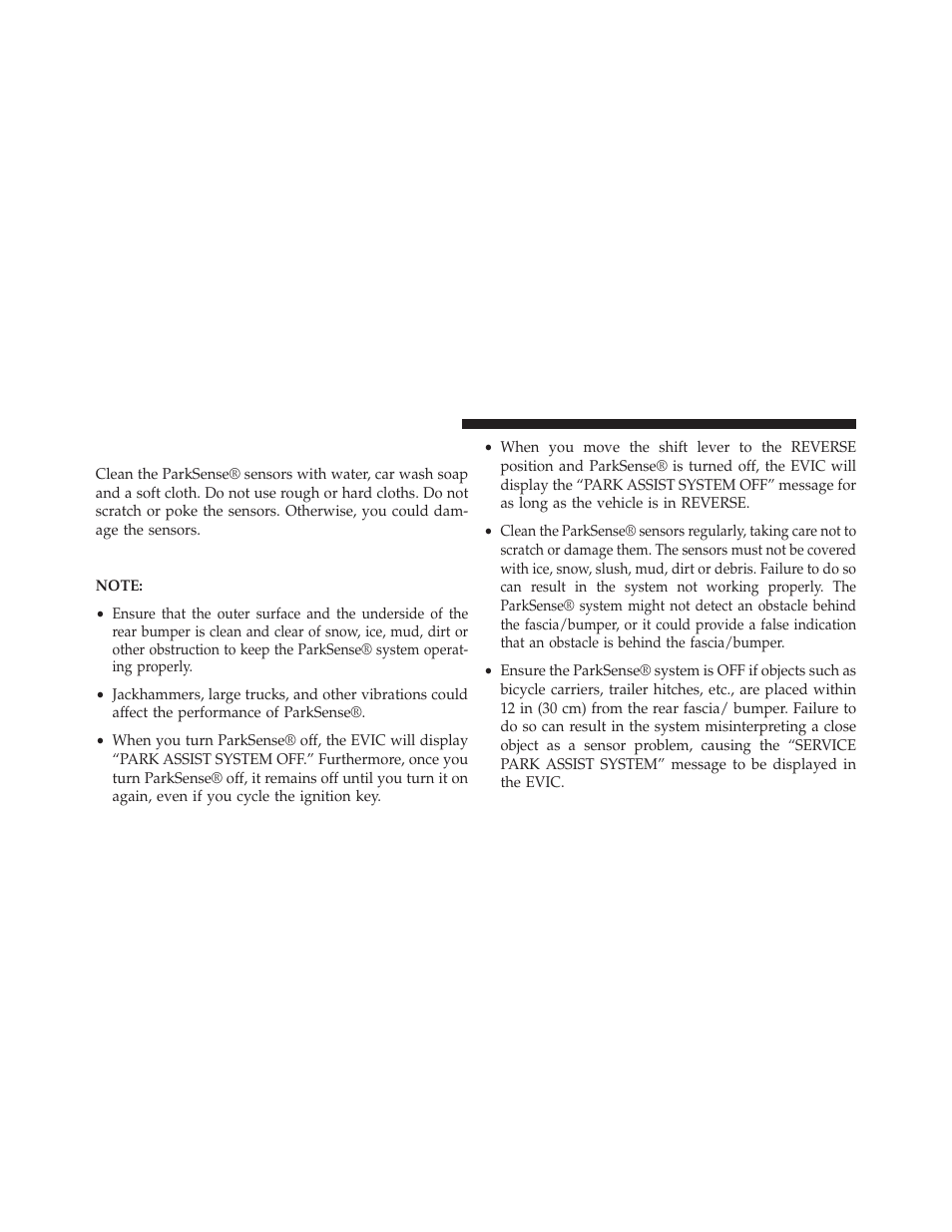 Cleaning the parksense® system, Parksense® system usage precautions | Dodge 2014 Dart - Owner Manual User Manual | Page 270 / 656