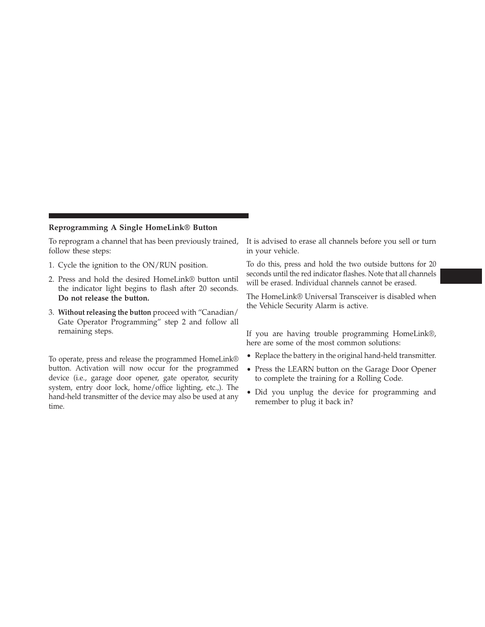 Reprogramming a single homelink® button, Using homelink, Security | Troubleshooting tips | Dodge 2014 Dart - Owner Manual User Manual | Page 283 / 656