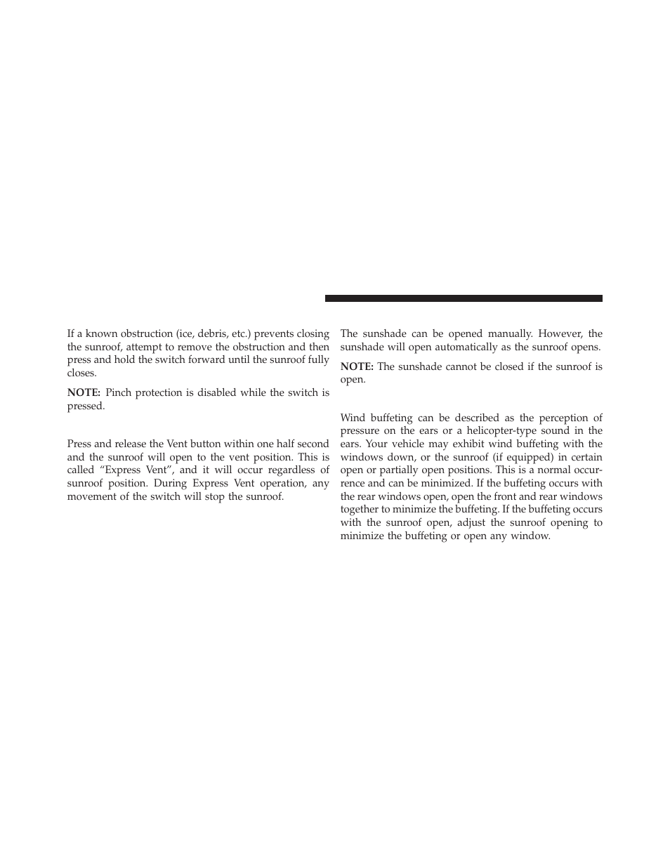 Pinch protect override, Venting sunroof — express, Sunshade operation | Wind buffeting | Dodge 2014 Dart - Owner Manual User Manual | Page 288 / 656