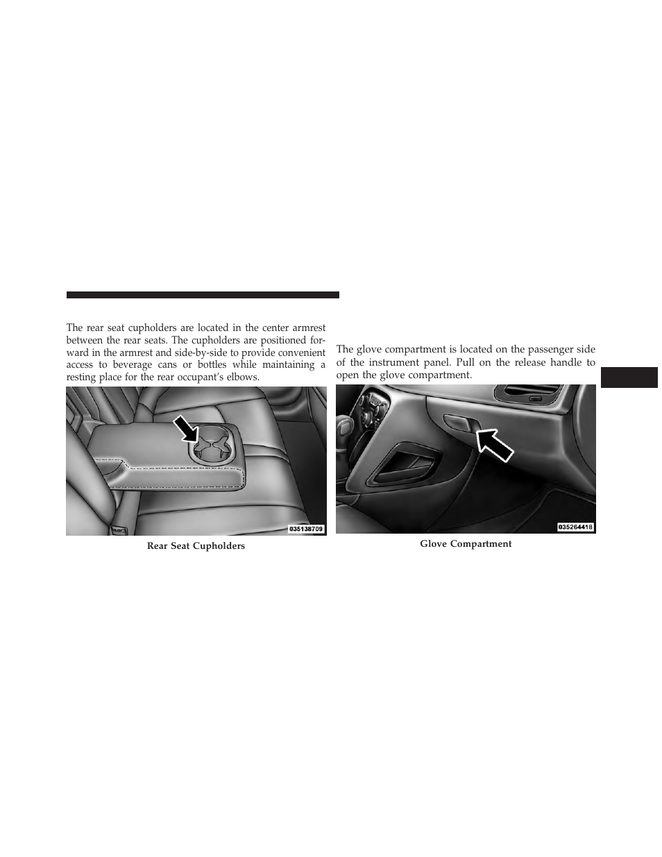 Rear seat cupholders, Storage, Glove compartment | Dodge 2014 Dart - Owner Manual User Manual | Page 293 / 656