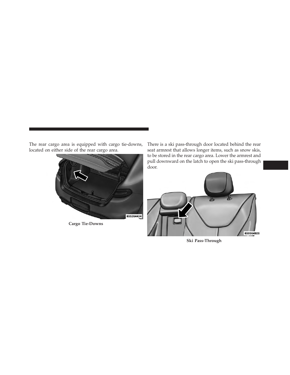 Cargo tie-downs, Ski pass-through | Dodge 2014 Dart - Owner Manual User Manual | Page 301 / 656