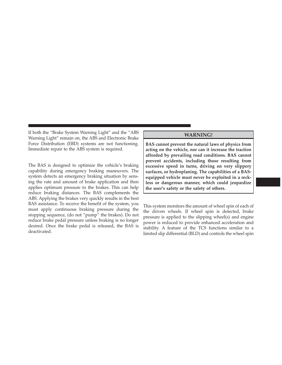 Brake assist system (bas), Traction control system (tcs) | Dodge 2014 Dart - Owner Manual User Manual | Page 451 / 656