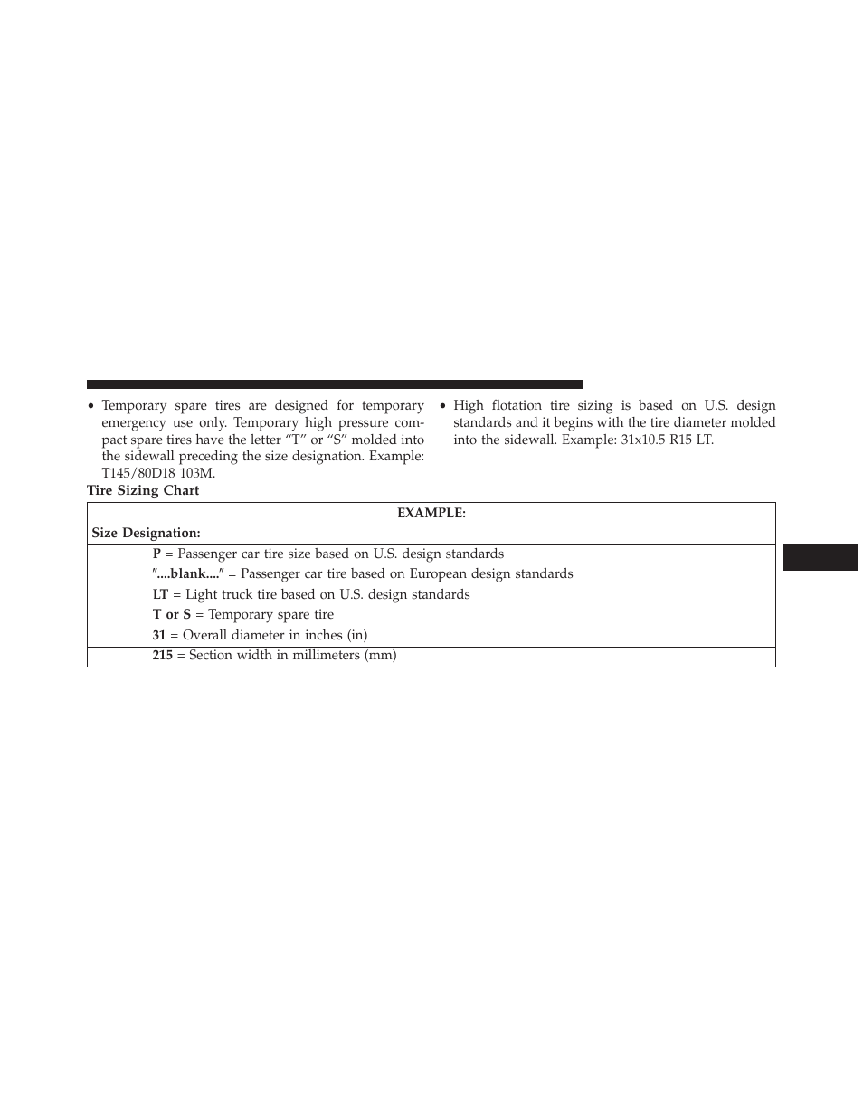 Tire sizing chart | Dodge 2014 Dart - Owner Manual User Manual | Page 461 / 656