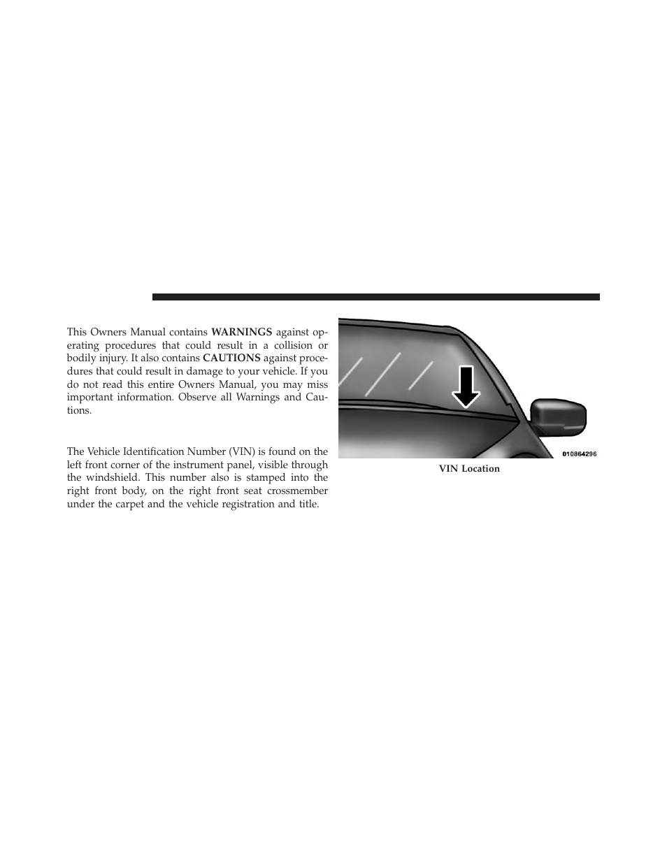 Warnings and cautions, Vehicle identification number | Dodge 2014 Dart - Owner Manual User Manual | Page 8 / 656