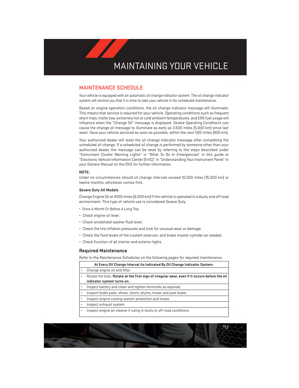 Maintenance schedule, Required maintenance, Maintaining your vehicle | Dodge 2014 Dart - User Guide User Manual | Page 115 / 140