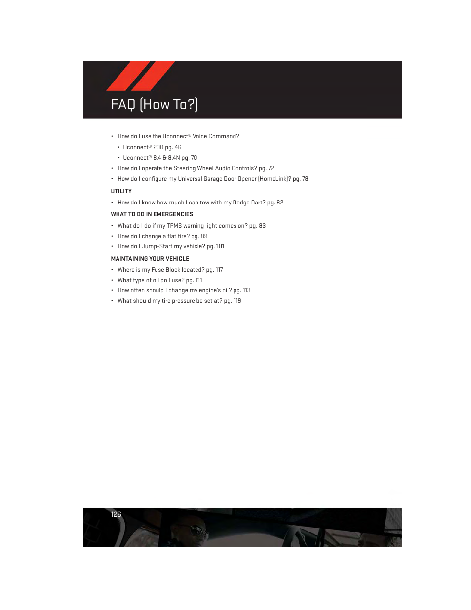 Faq (how to?) | Dodge 2014 Dart - User Guide User Manual | Page 128 / 140