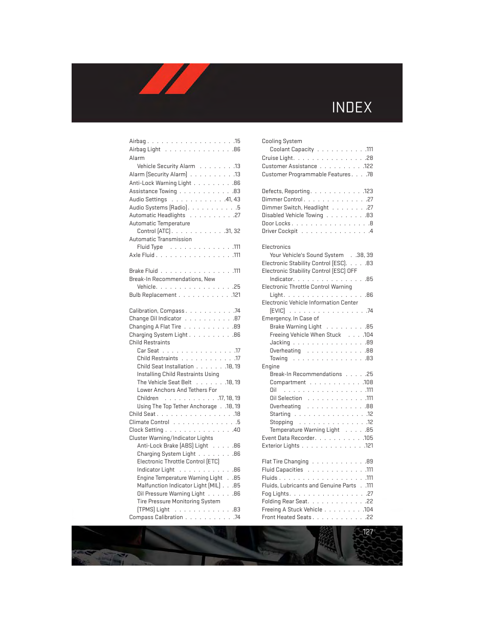 Index | Dodge 2014 Dart - User Guide User Manual | Page 129 / 140