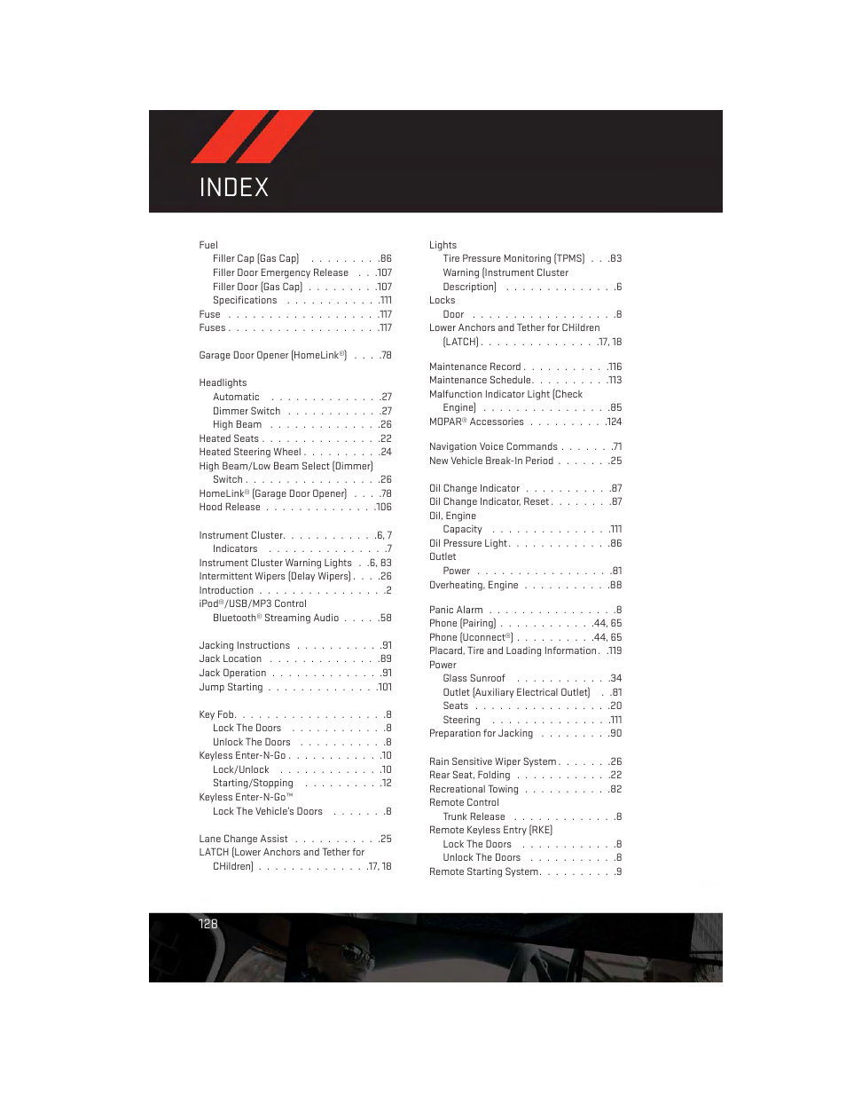 Index | Dodge 2014 Dart - User Guide User Manual | Page 130 / 140