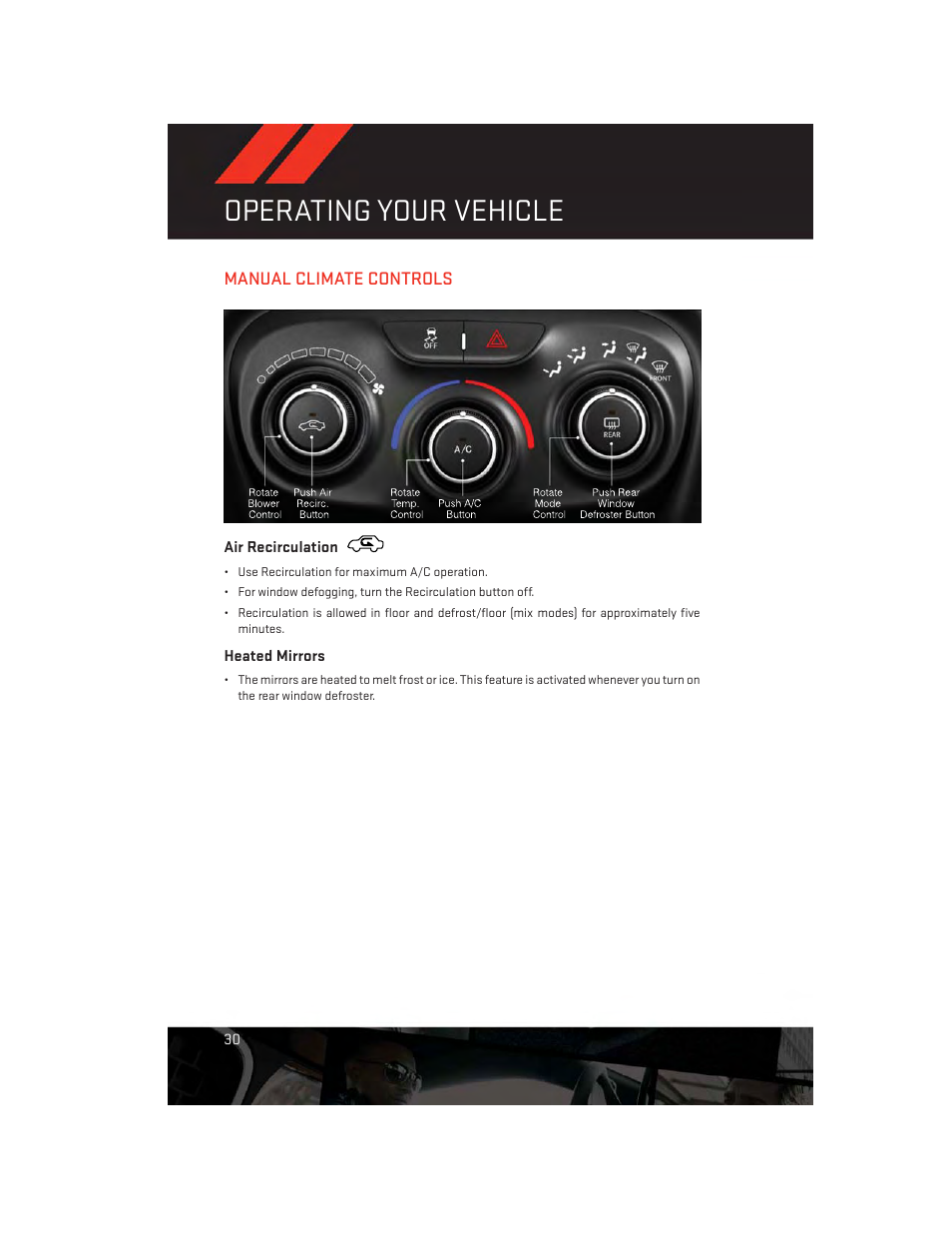 Manual climate controls, Air recirculation, Heated mirrors | Operating your vehicle | Dodge 2014 Dart - User Guide User Manual | Page 32 / 140