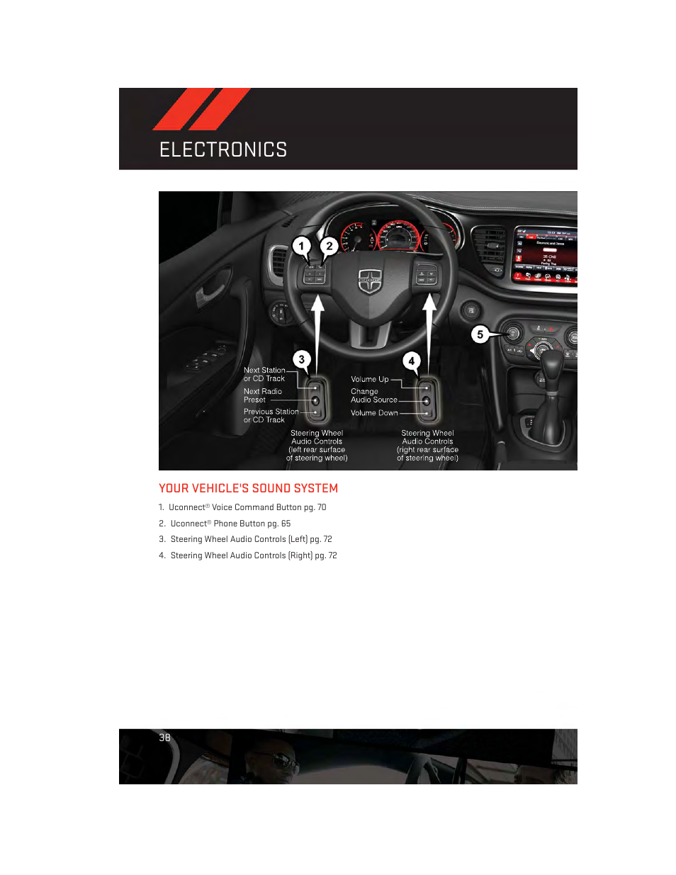 Electronics, Your vehicle's sound system | Dodge 2014 Dart - User Guide User Manual | Page 40 / 140