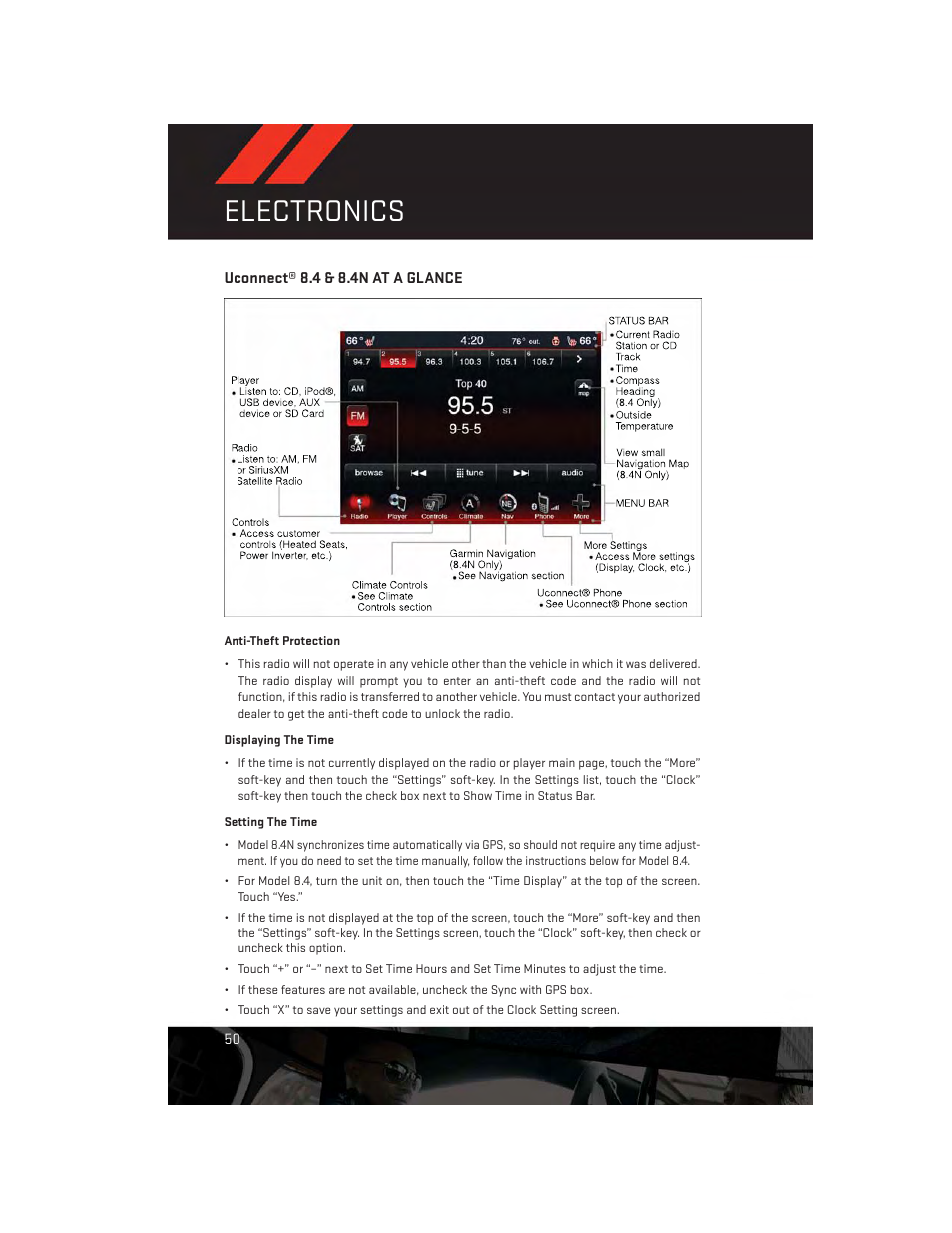 Uconnect® 8.4 & 8.4n at a glance, Electronics | Dodge 2014 Dart - User Guide User Manual | Page 52 / 140