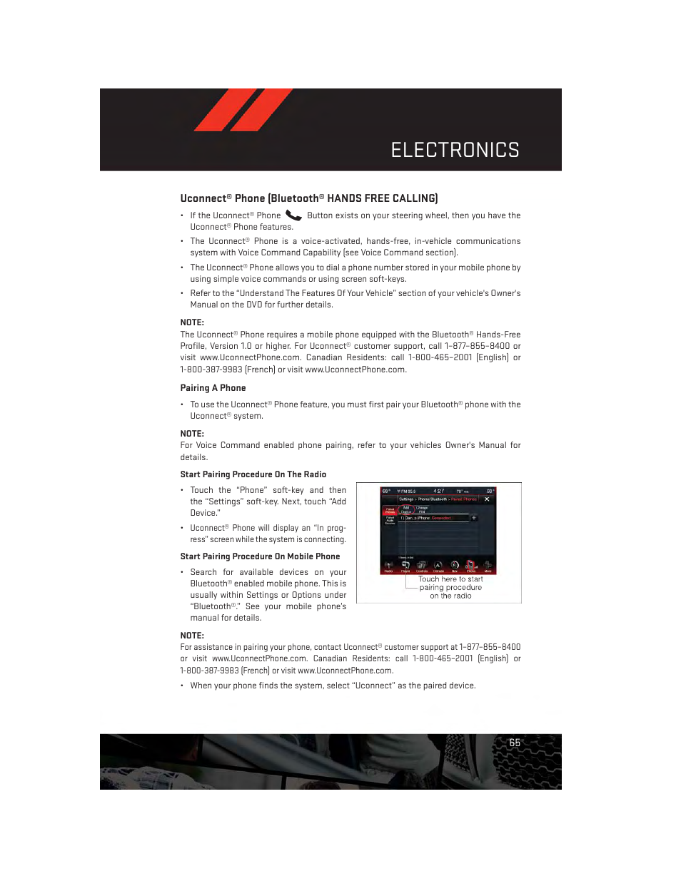 Uconnect® phone (bluetooth® hands free calling), Electronics | Dodge 2014 Dart - User Guide User Manual | Page 67 / 140