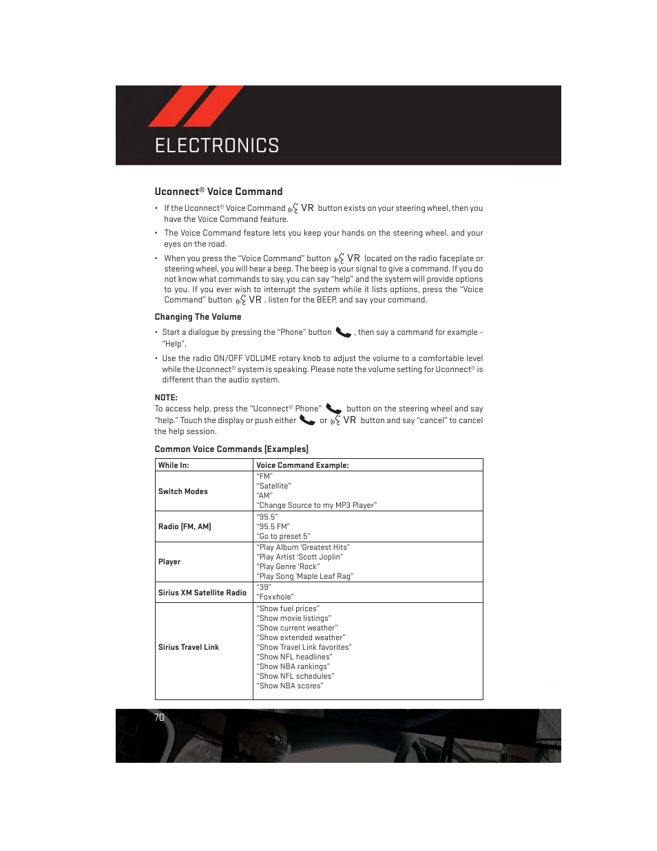 Uconnect® voice command, Electronics | Dodge 2014 Dart - User Guide User Manual | Page 72 / 140