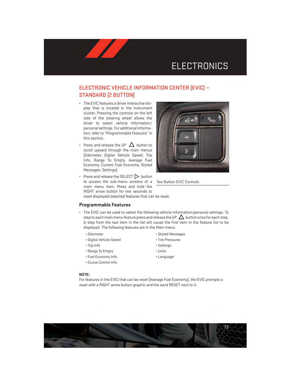 Programmable features, Electronics | Dodge 2014 Dart - User Guide User Manual | Page 75 / 140