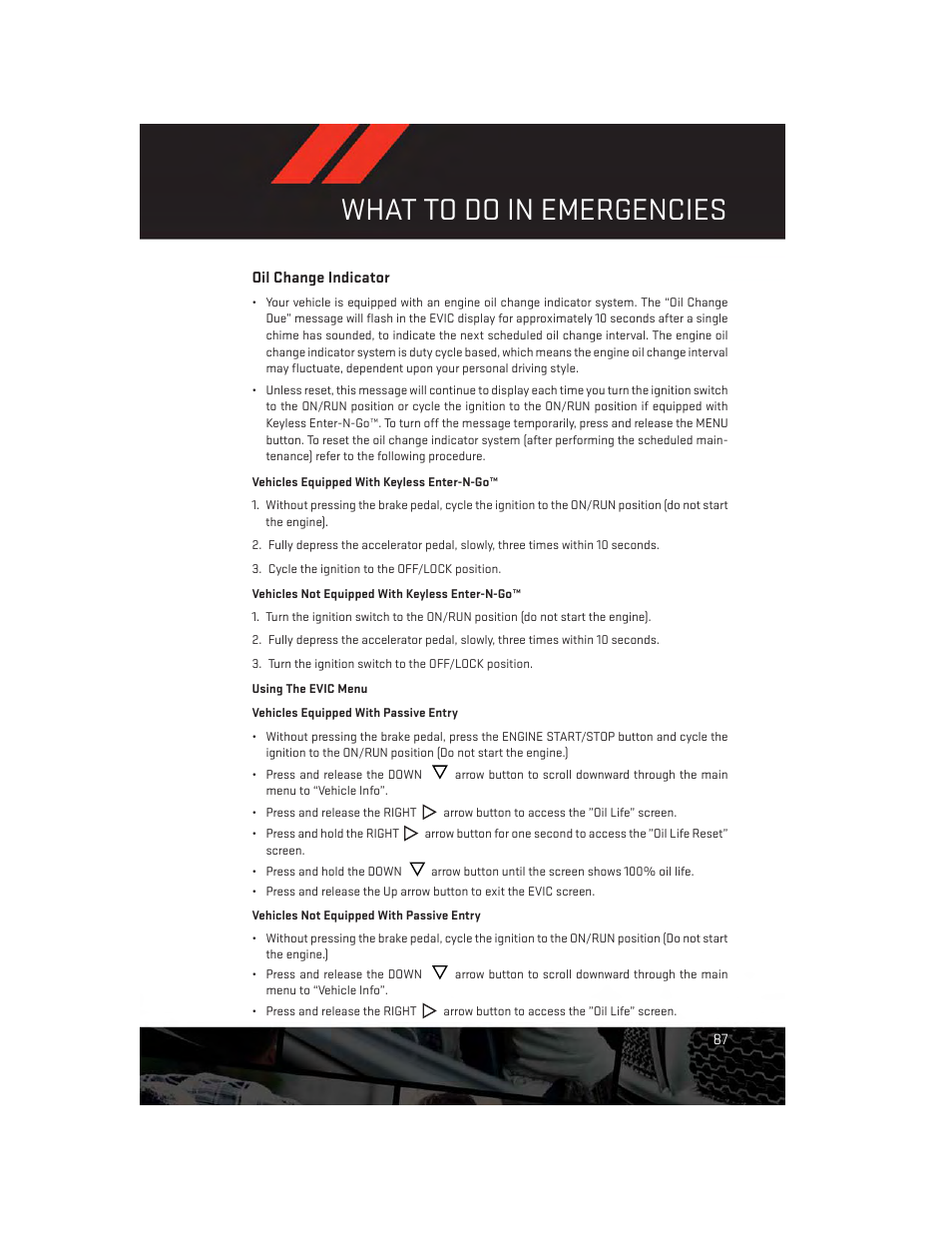 Oil change indicator, What to do in emergencies | Dodge 2014 Dart - User Guide User Manual | Page 89 / 140