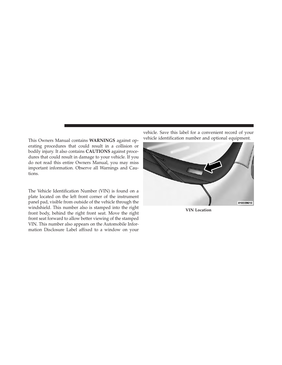 Warnings and cautions, Vehicle identification number | Dodge 2014 Durango - Owner Manual User Manual | Page 10 / 664