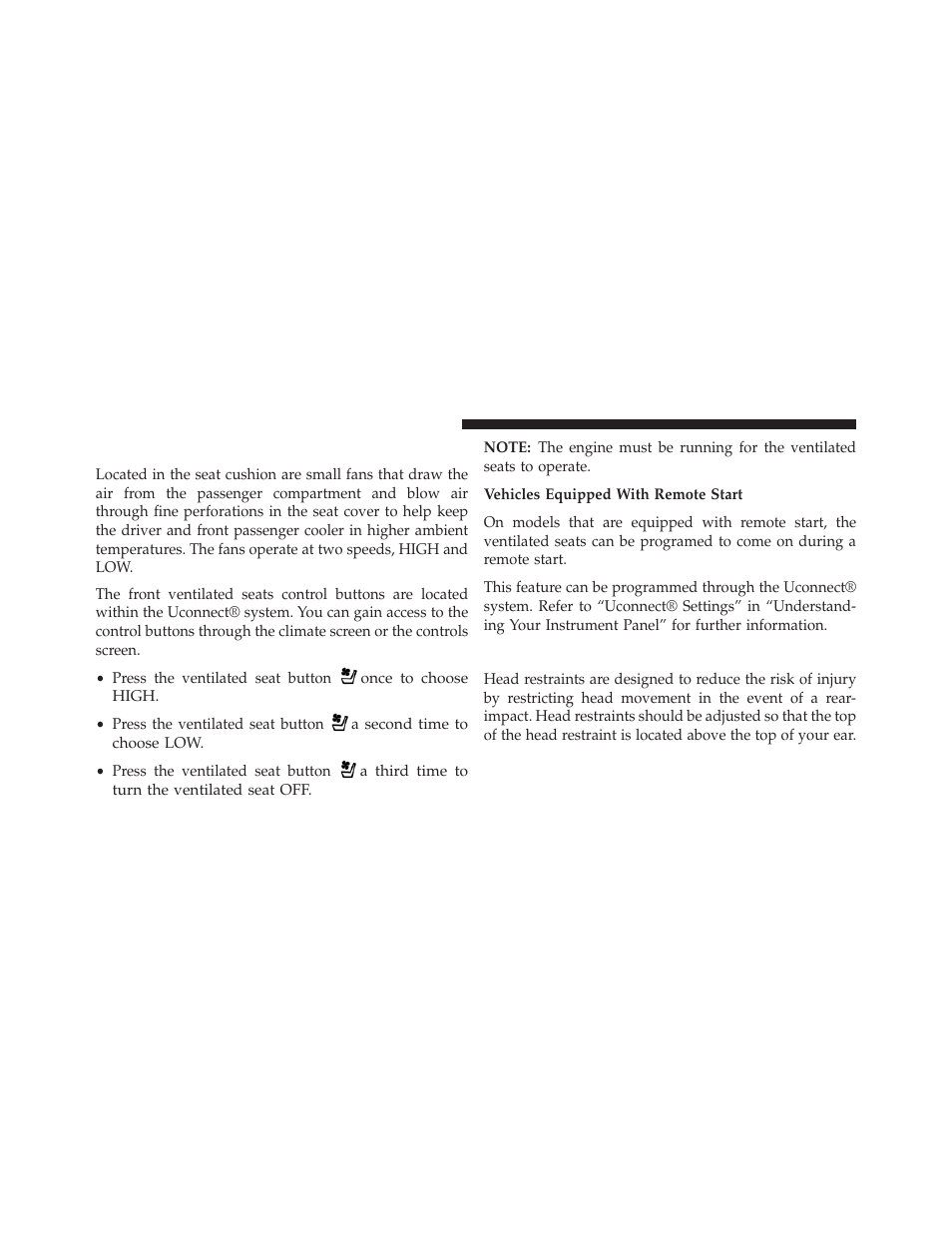 Front ventilated seats — if equipped, Head restraints | Dodge 2014 Durango - Owner Manual User Manual | Page 156 / 664