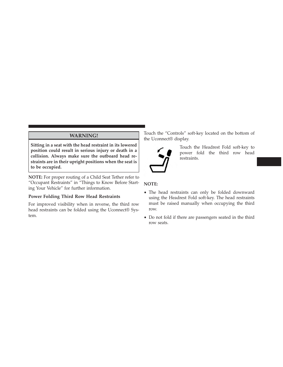 Power folding third row head restraints | Dodge 2014 Durango - Owner Manual User Manual | Page 161 / 664