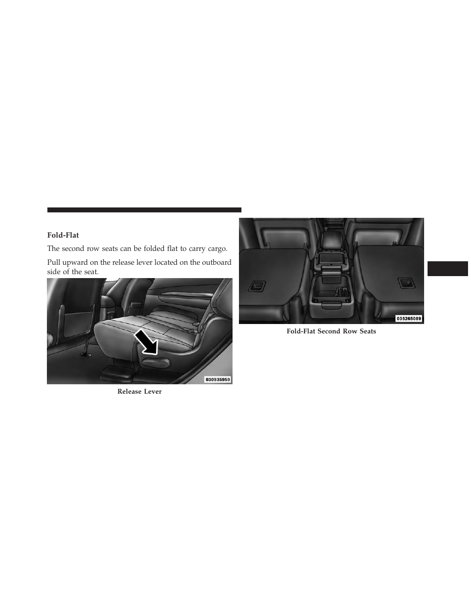 Rear captain chairs — if equipped, Fold-flat | Dodge 2014 Durango - Owner Manual User Manual | Page 165 / 664