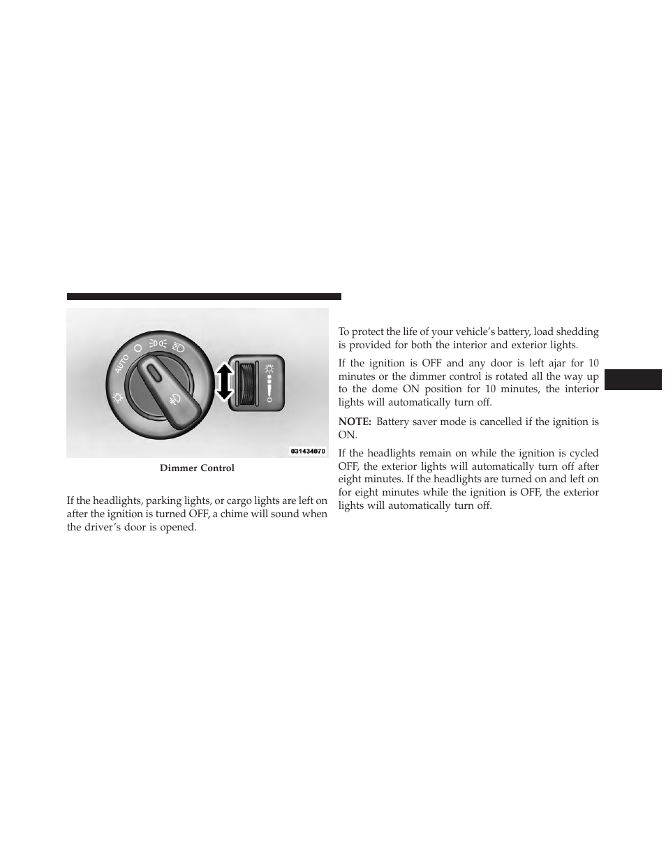 Lights-on reminder, Battery saver | Dodge 2014 Durango - Owner Manual User Manual | Page 183 / 664
